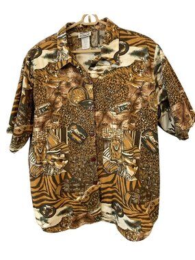 Separate Issue 20W Safari Animal Print Button Shirt Cotton Tigers Lions Zebra